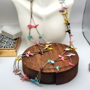 Artisan N3104 rainbow pastel fetishes bird mother of pearl triple layer necklace